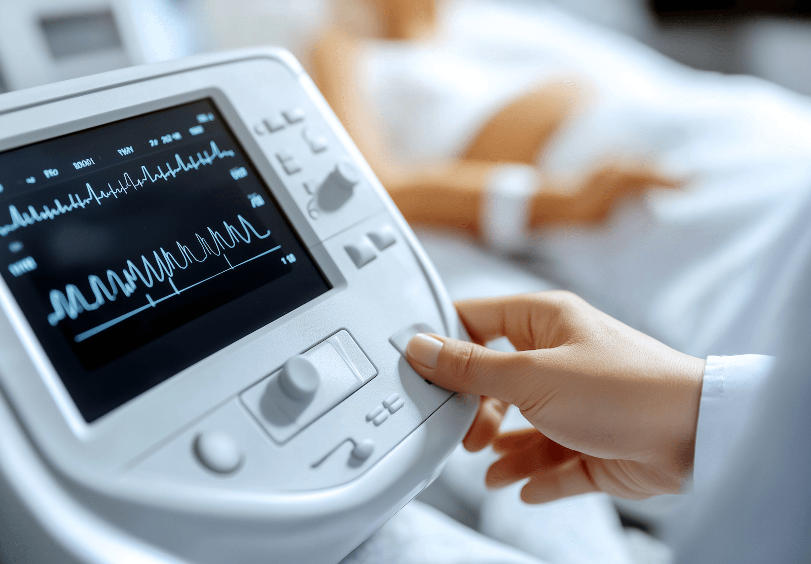 Clinician reviewing an ECG monitor